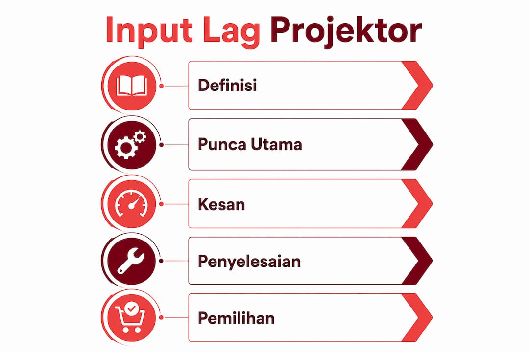 Infografik bertingkat mengenai kelewatan input pada projektor