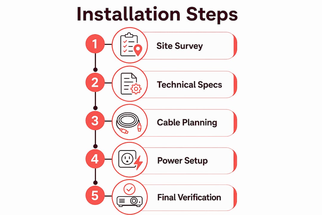 Step-by-step infographic of projector installation process in Malaysia
