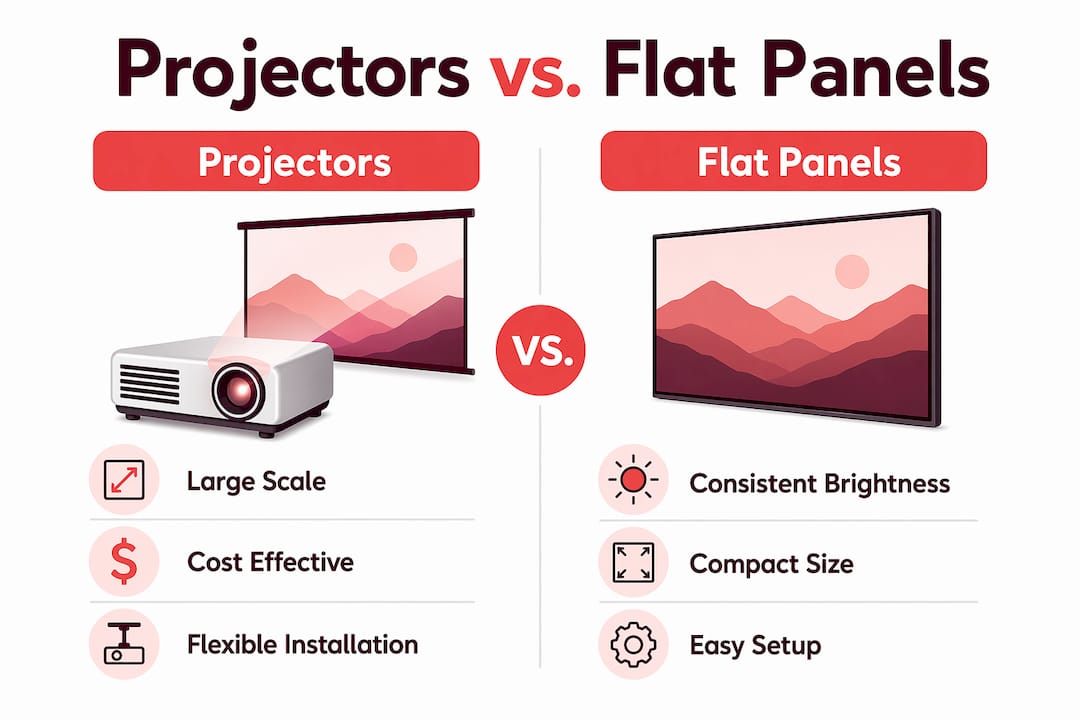 Infographic comparing projectors and flat panel displays