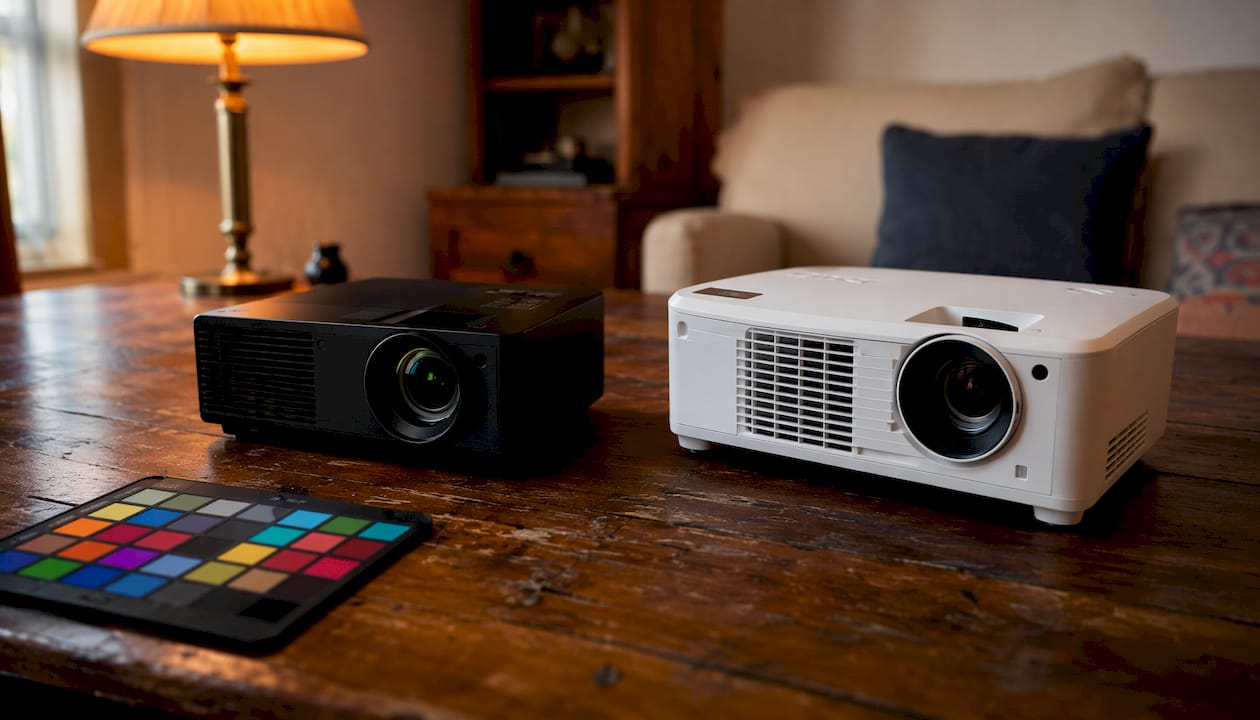 Side-by-side DLP and LCD projectors comparison