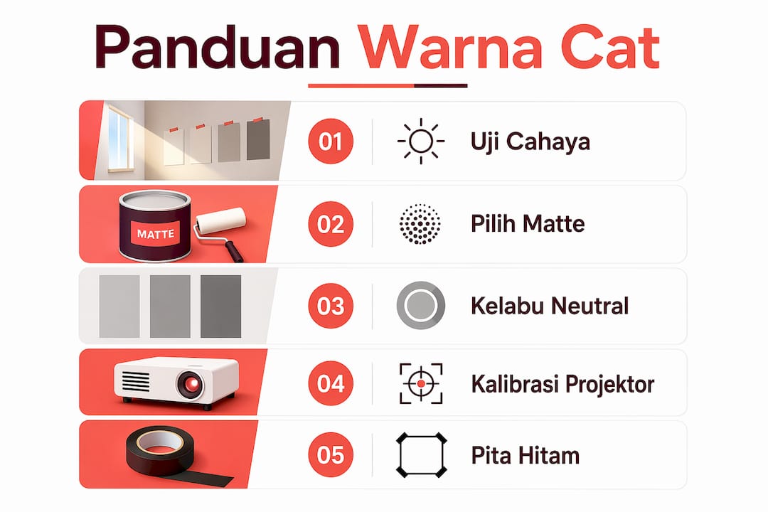 Infografik pilihan warna cat dinding terbaik untuk penggunaan projektor di rumah