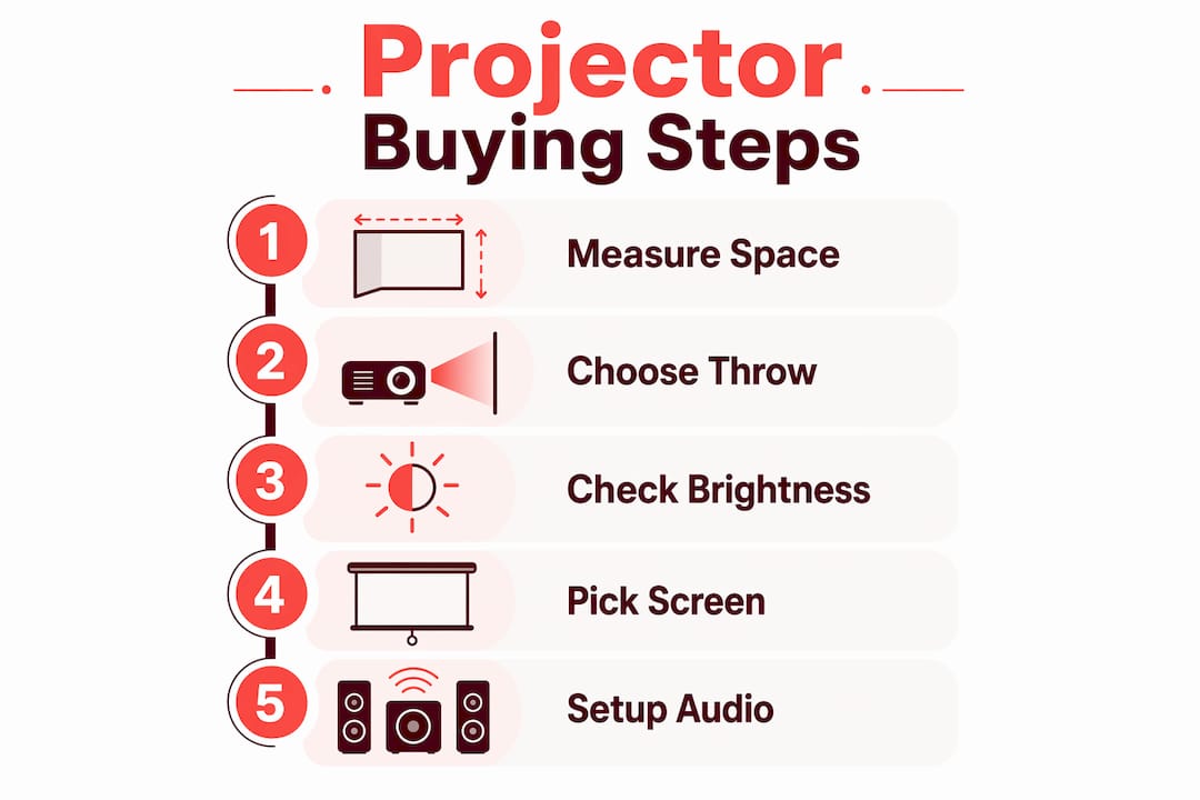 Infographic showing step-by-step projector buying guide