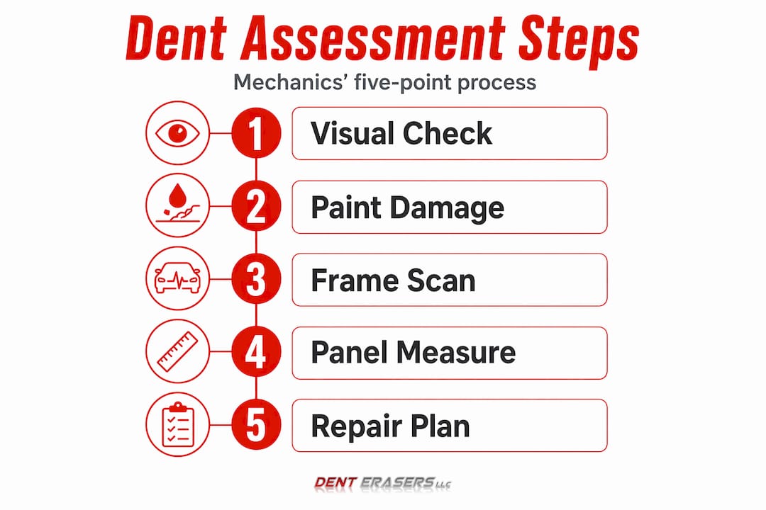 What Is Car Dent Assessment? Your Complete Guide 1 Infographic Outlining Key Steps In Dent Assessment Process