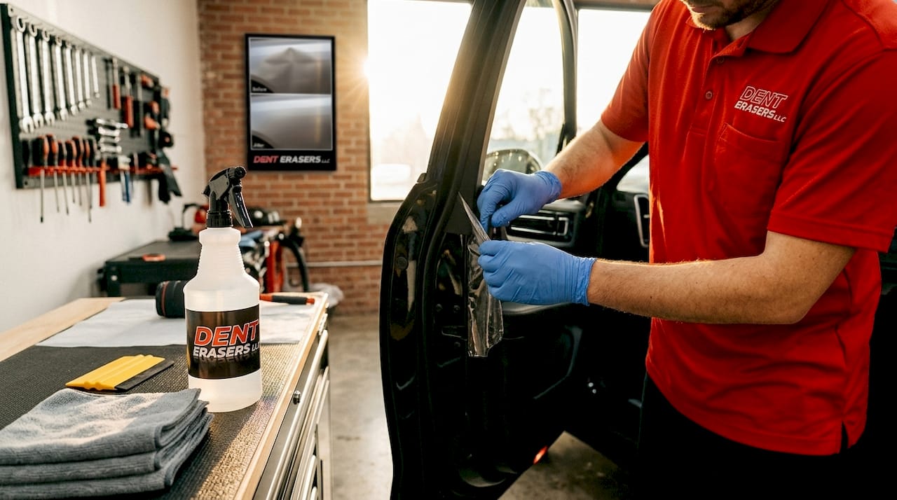 Smart Ways to Avoid Auto Body Damage on Any Car 1 Hands Applying Paint Protection Film On Car Door Edge