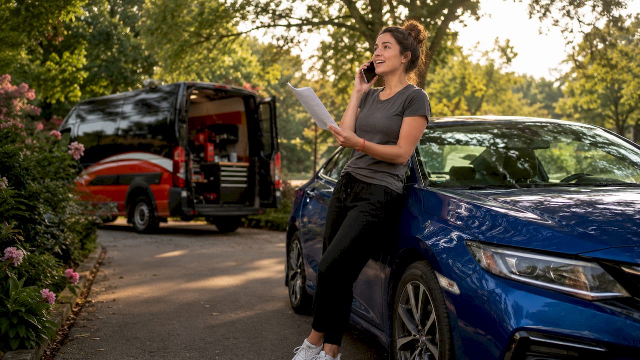 Car Owner Scheduling Mobile Auto Body Repair By Phone