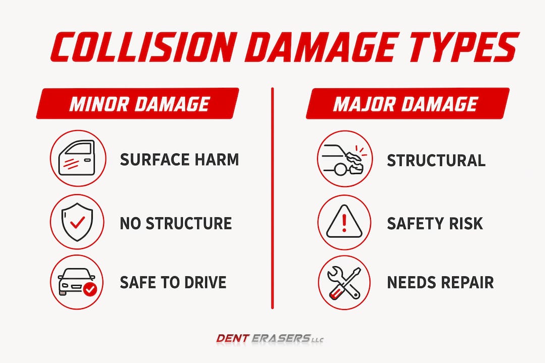 What Is Minor Collision Damage? A 2026 Car Owner's Guide 2 Infographic Comparing Minor And Major Collision Damage