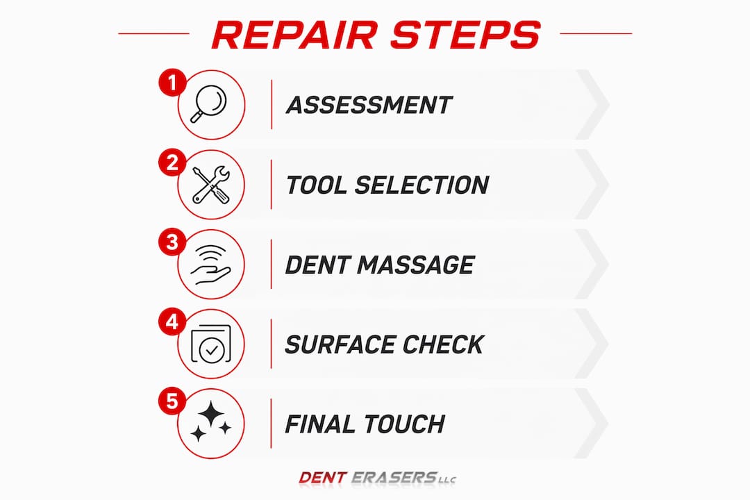 How to Repair Dents Near Door Handles Effectively 2 Infographic Showing Paintless Dent Repair Steps