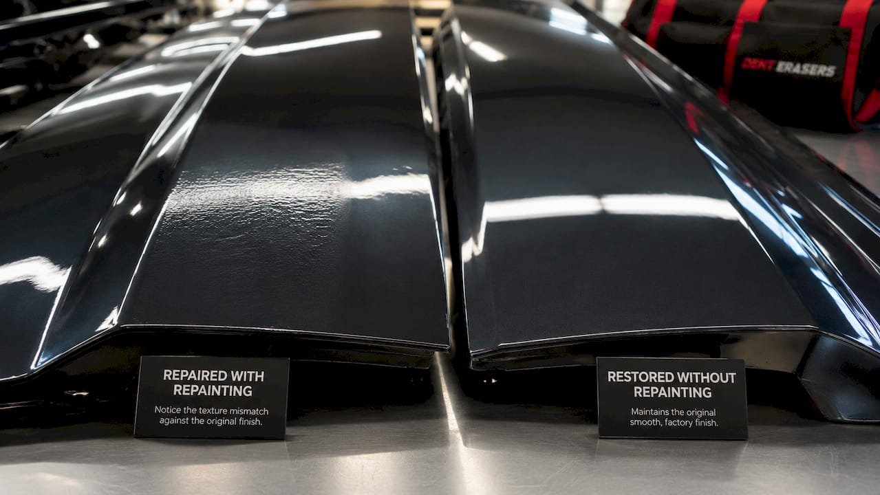 Why Avoid Repainting Dents: Protect Value and Finish 1 Close-Up Dent Repair Paint Texture Comparison
