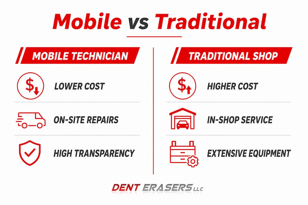 What Is a Mobile Auto Technician? Your 2026 Guide 2 Comparison Infographic Of Mobile Auto Technician And Traditional Auto Repair Shop