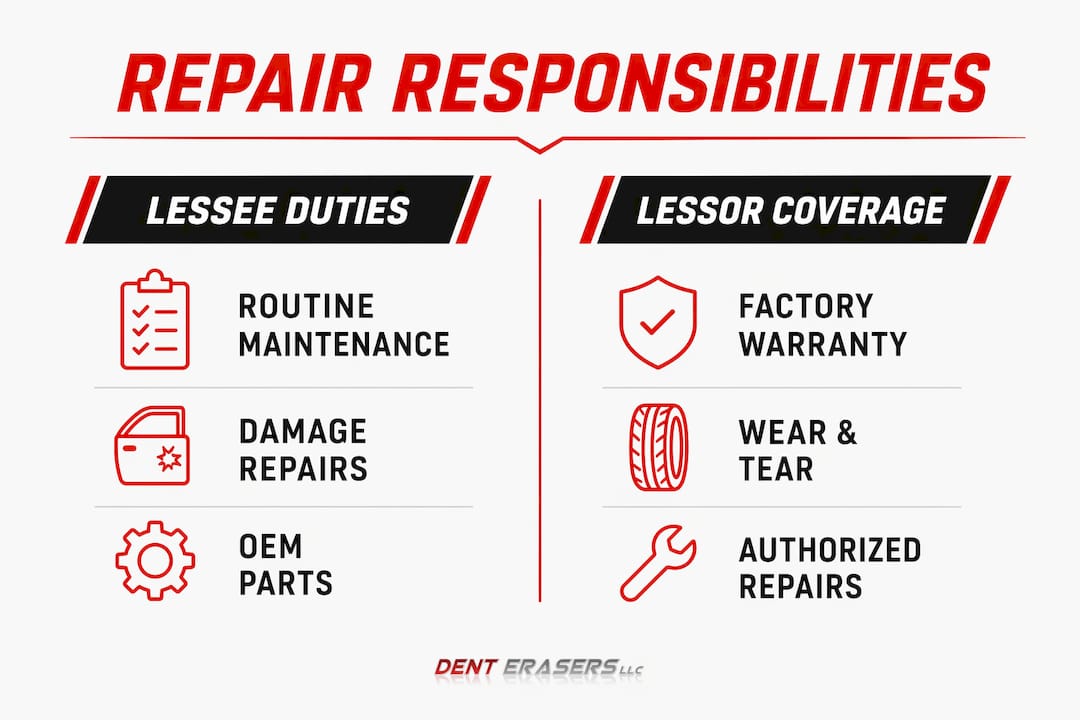 Who Pays for Repairs on a Leased Car? 2026 Guide 2 Infographic Comparing Lessee And Lessor Repair Responsibilities