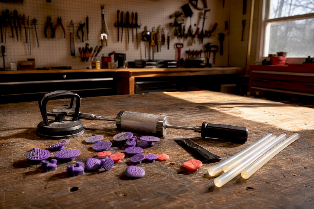 Pay or File? US Fender Dent Repair Costs From $75 to $3,000 2 Diy Dent Repair Kit Tools On Bench