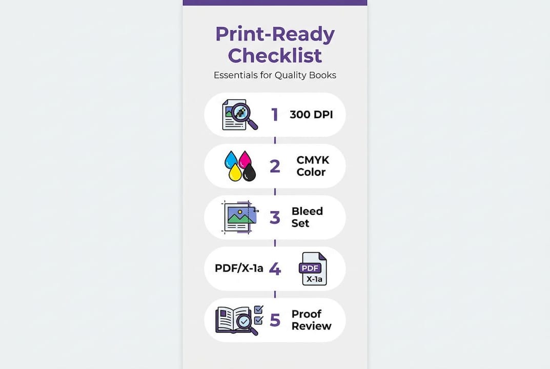 Infographic visualizing print-ready storybook checklist