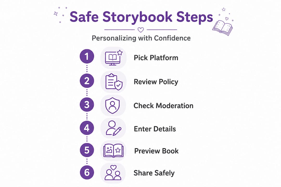 Infographic showing safe storybook personalization steps