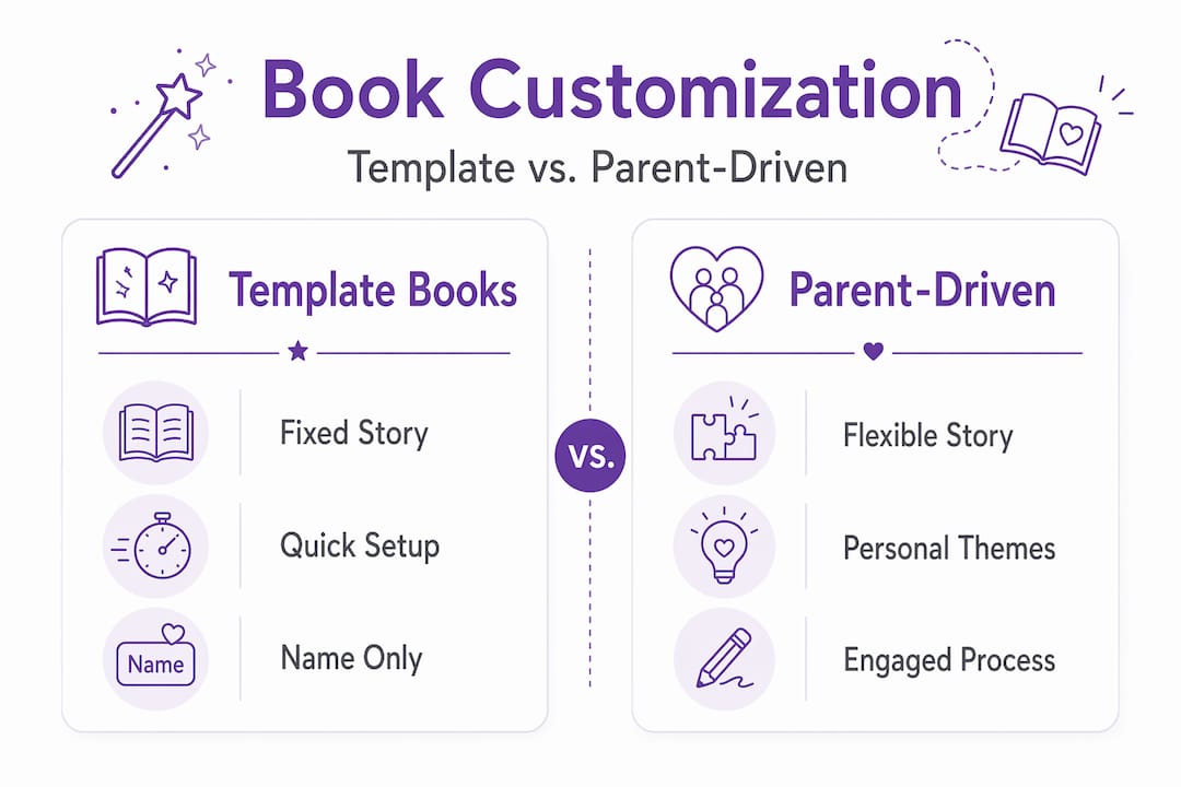 Infographic comparing template and custom books