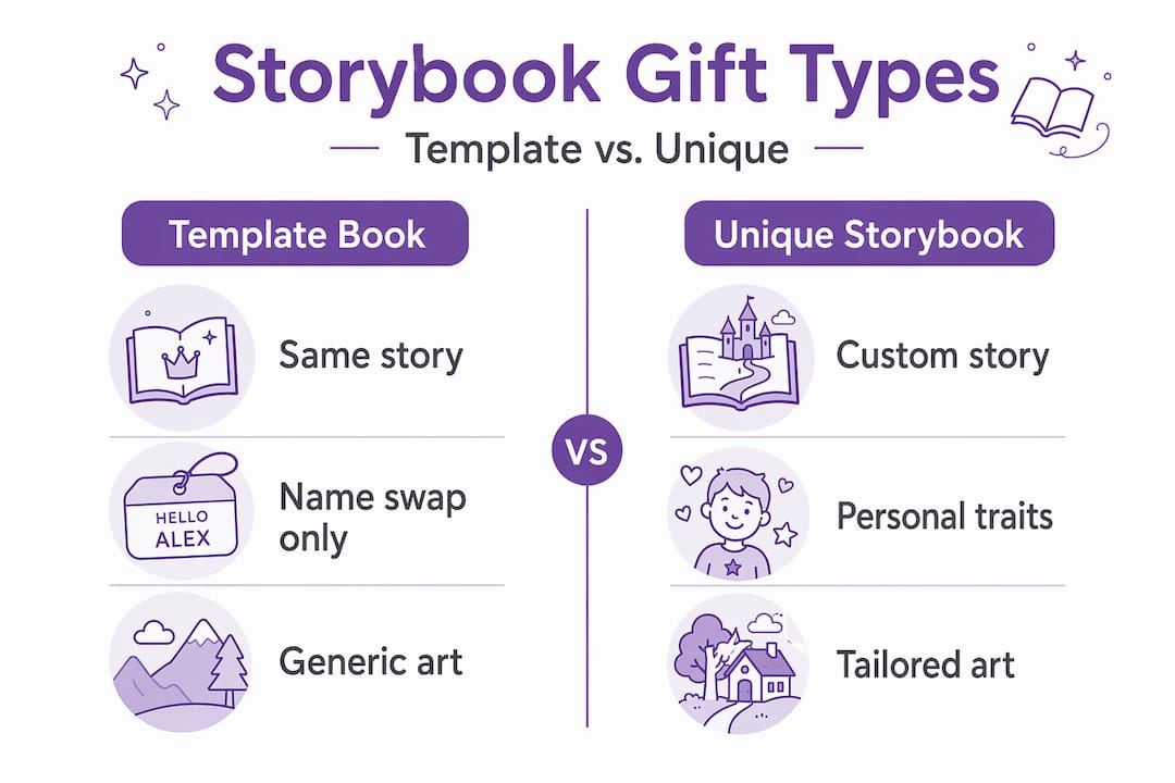 Infographic comparing template and unique storybook gifts