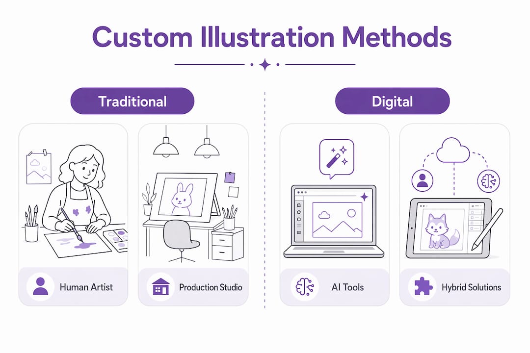 Infographic showing two categories of custom illustration methods