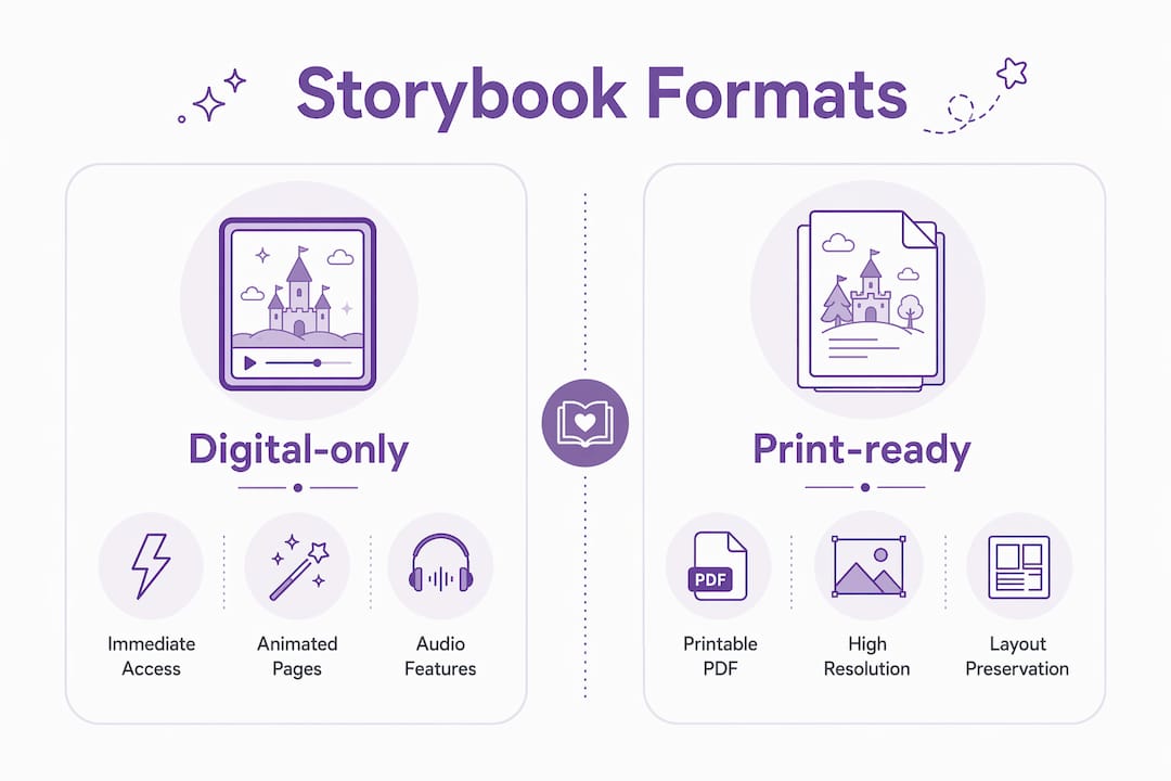 Infographic comparing digital and print storybook formats