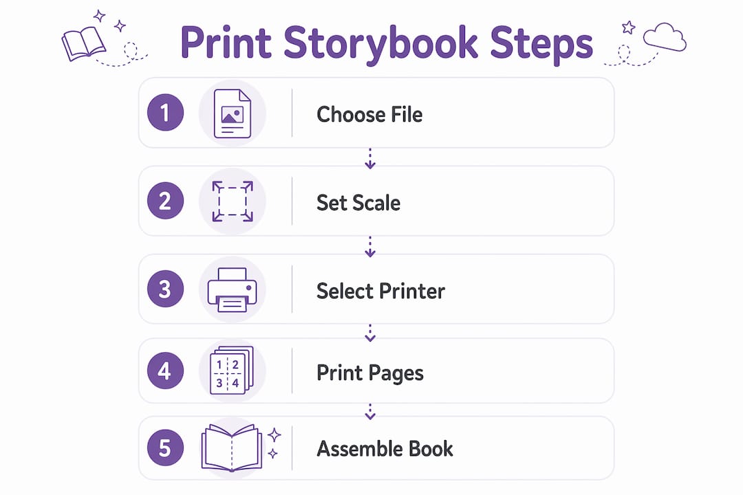 Infographic outlining storybook printing steps