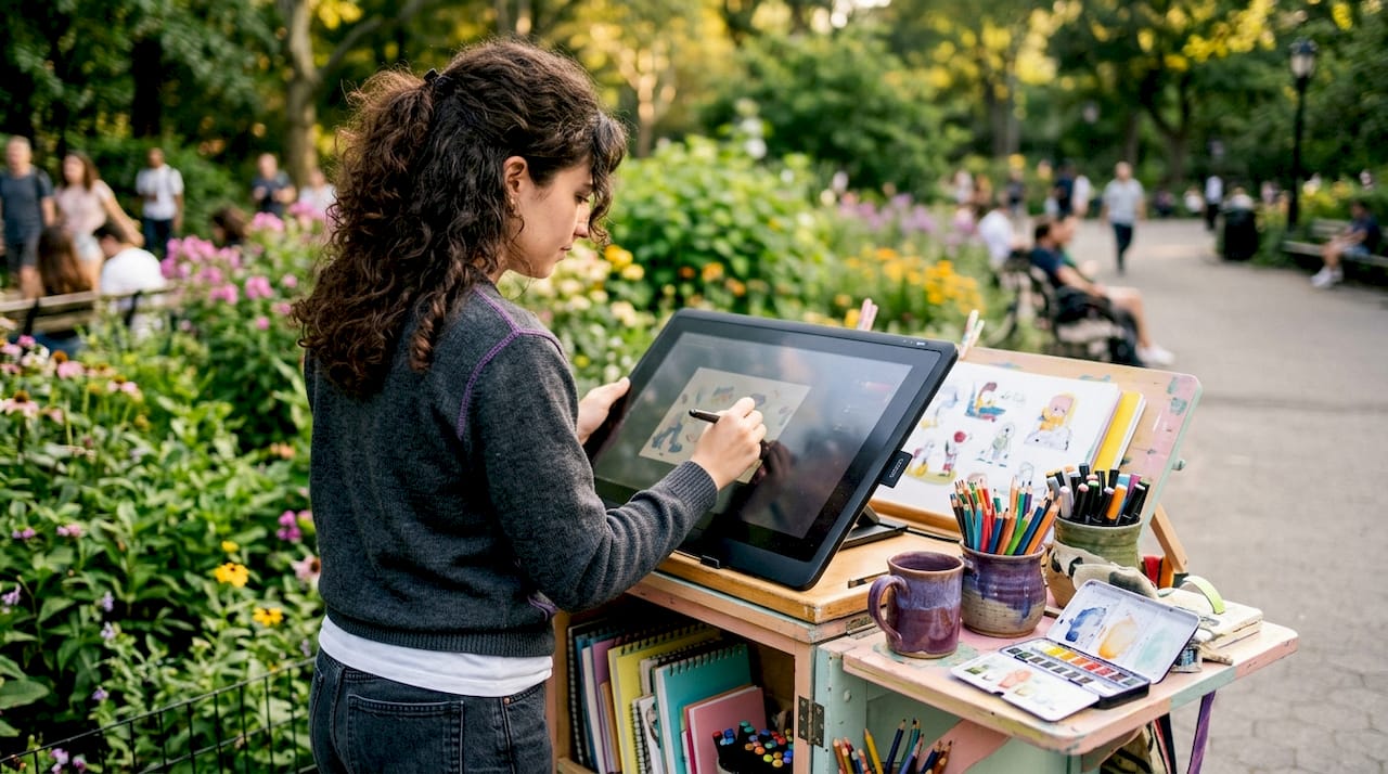 Illustrator working on digital picture book illustrations