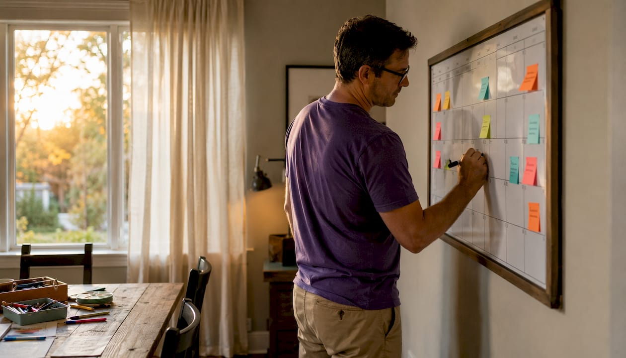 Father planning birthday book schedule