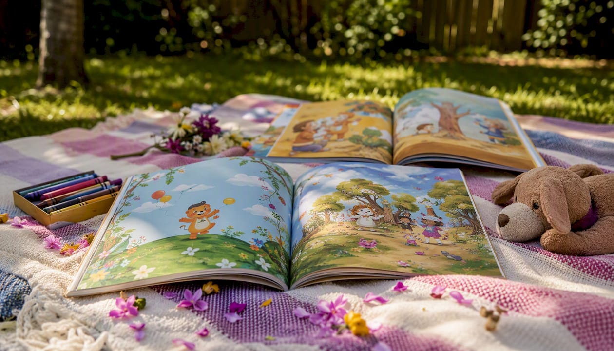 Colorful AI-generated children's story illustrations