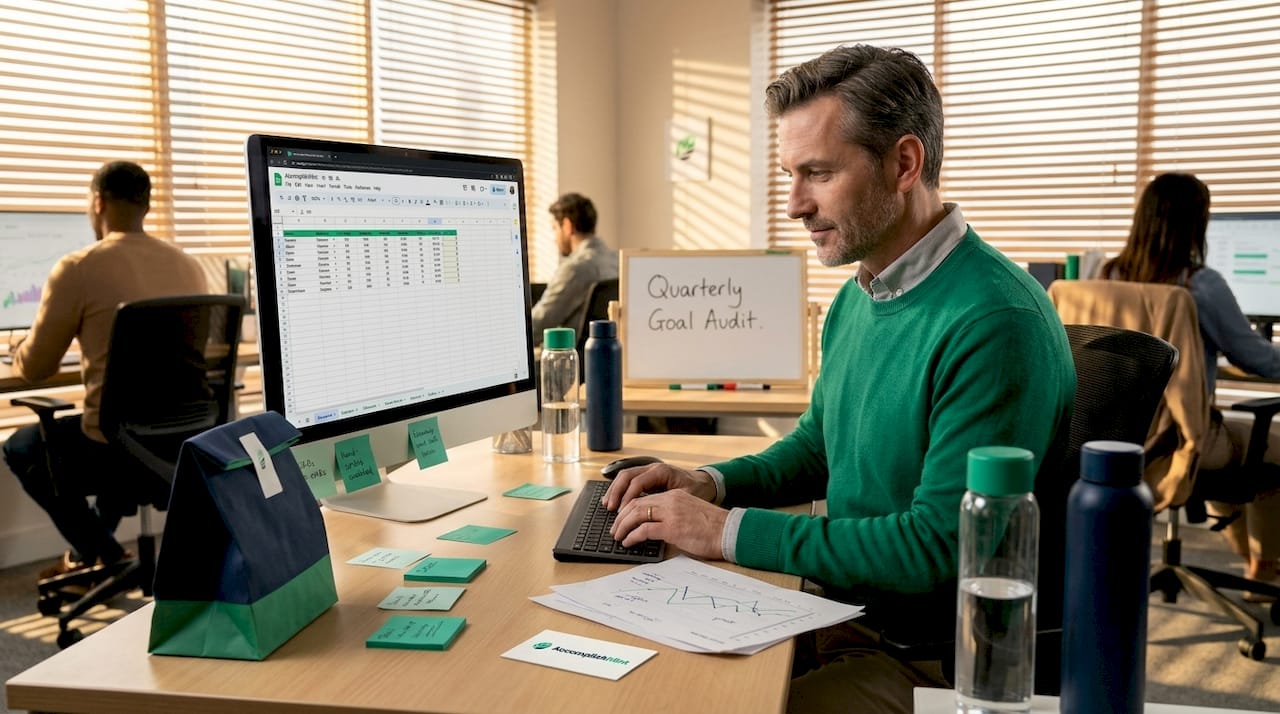 Team leader tracks goals in shared workspace
