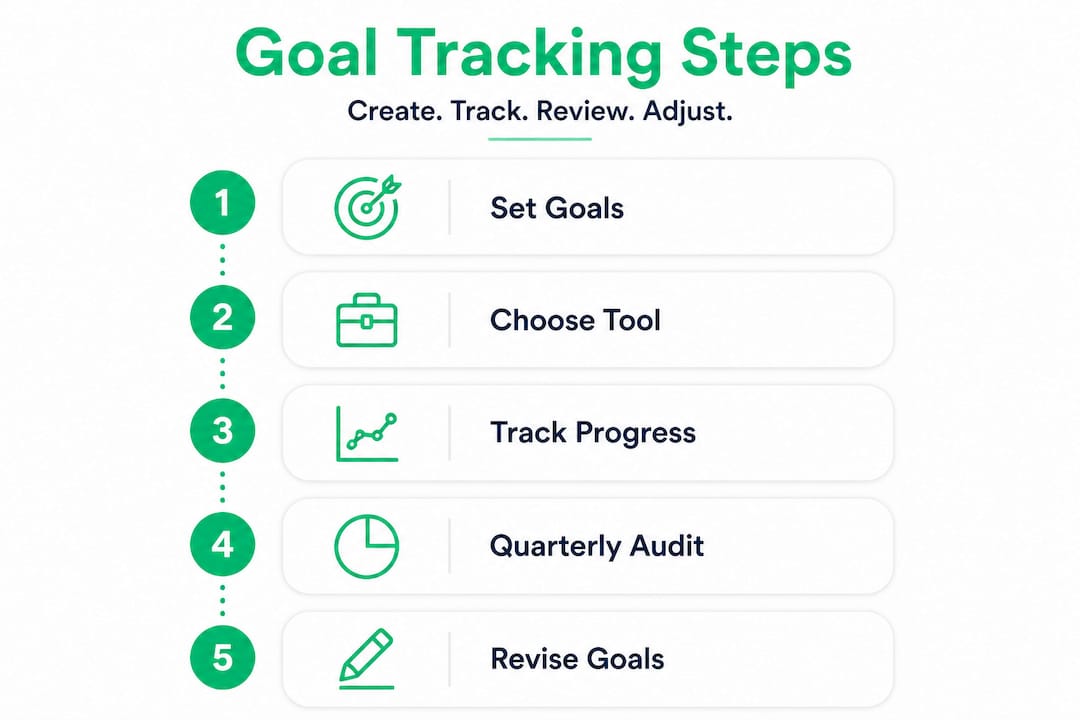 Infographic showing work goal tracking process steps