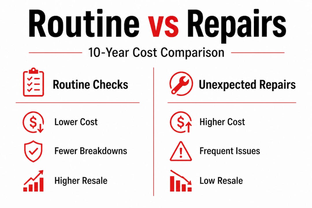 Infographic comparing routine checks and unexpected repairs