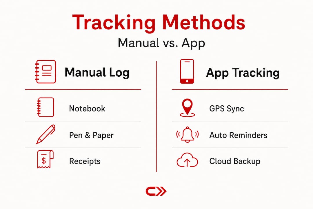 Infographic comparing manual log and app tracking methods