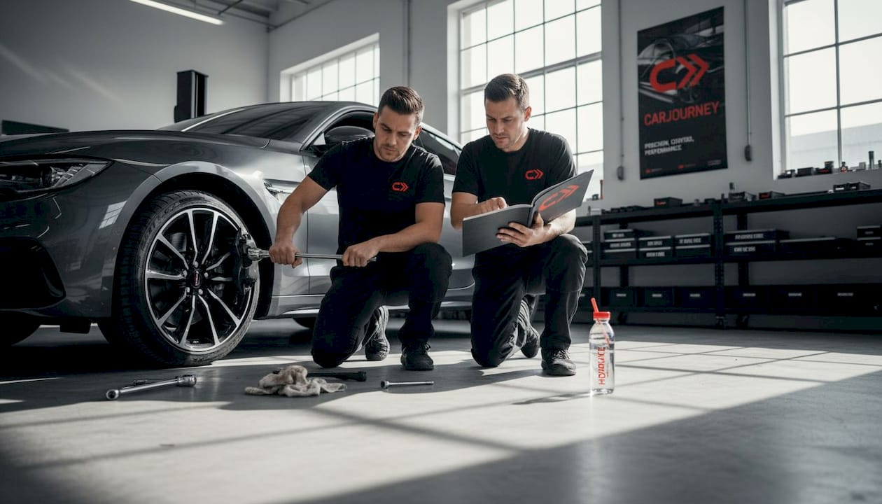 Friends repairing brakes at group clinic