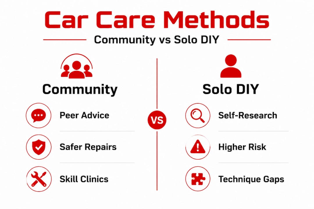 Car community vs solo DIY infographic