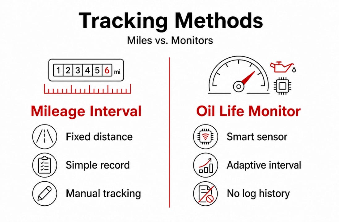 Infographic comparing mileage and oil life monitor methods