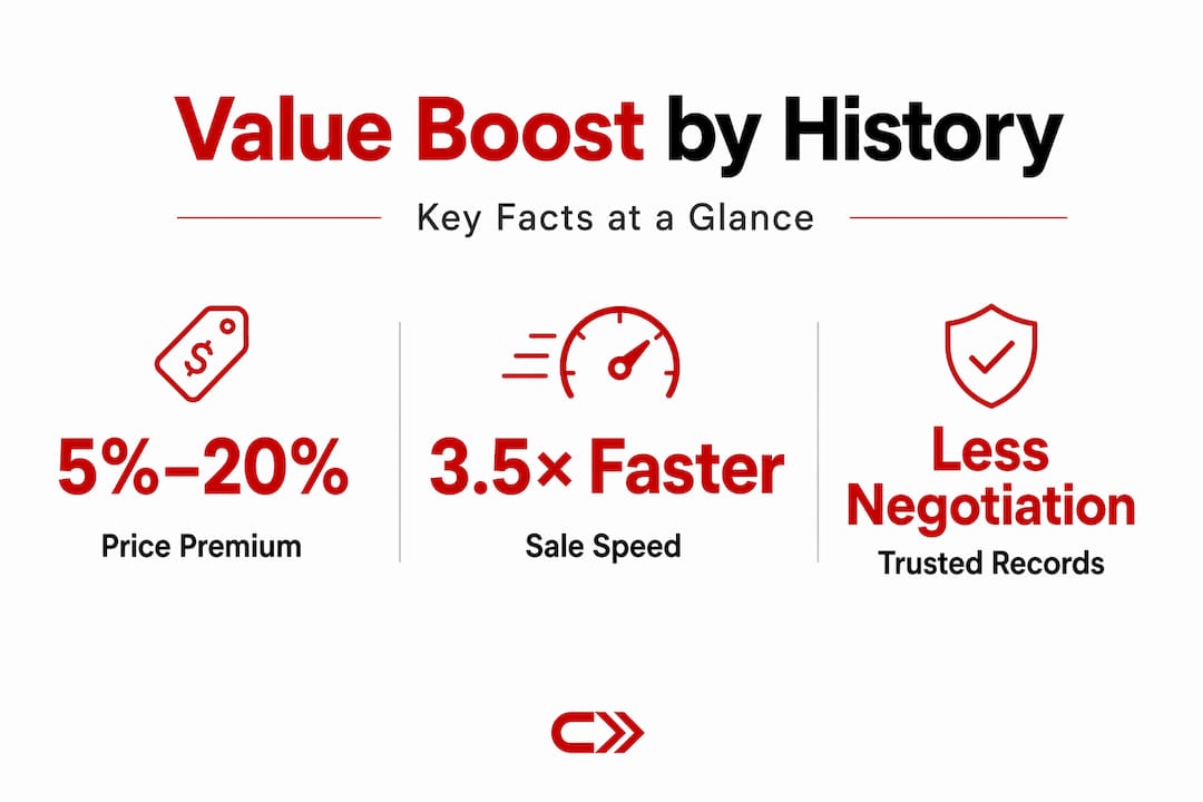 Infographic showing car value impact of maintenance history
