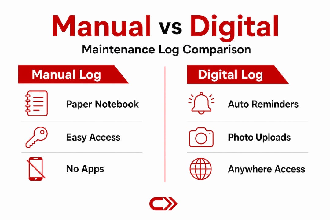 Infographic comparing manual and digital maintenance logs
