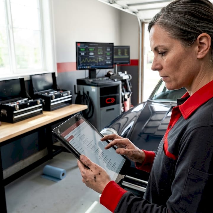 Technician reviews AI car maintenance stats