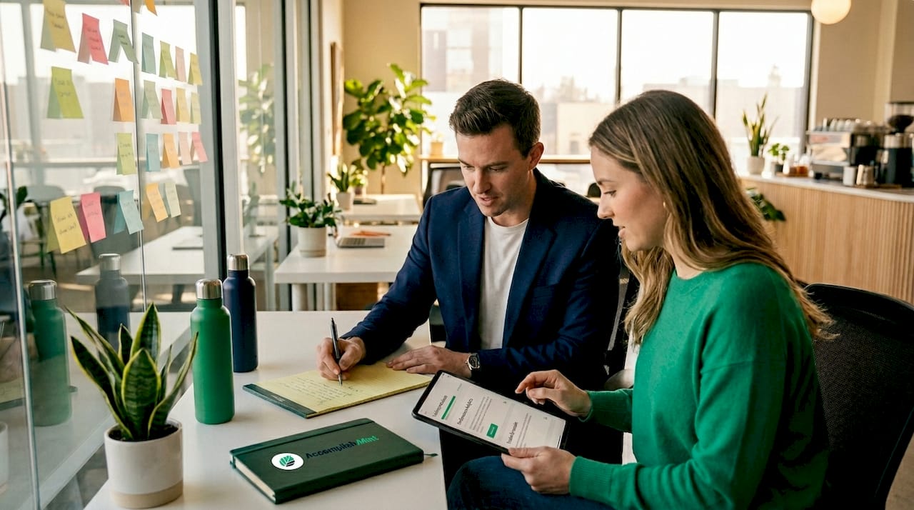 Corporate colleagues reviewing development materials