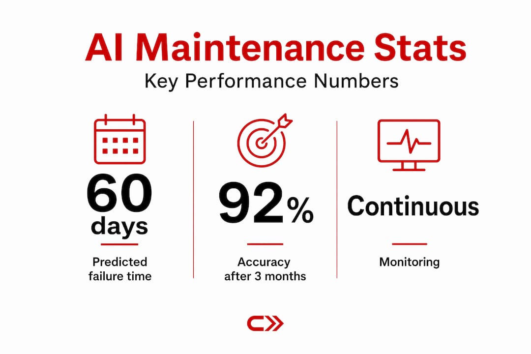 Infographic with maintenance AI predictive stats