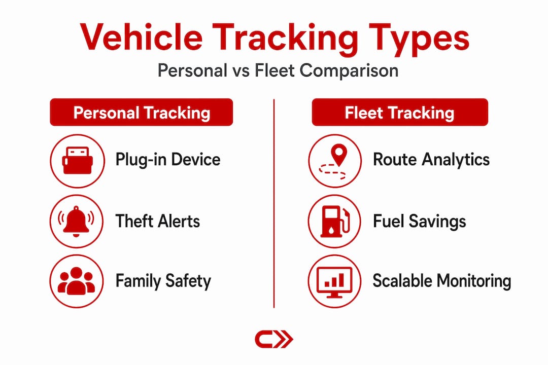 Comparison infographic personal and fleet tracking