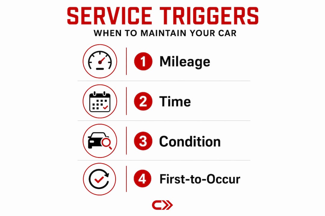 Infographic showing vehicle maintenance trigger steps