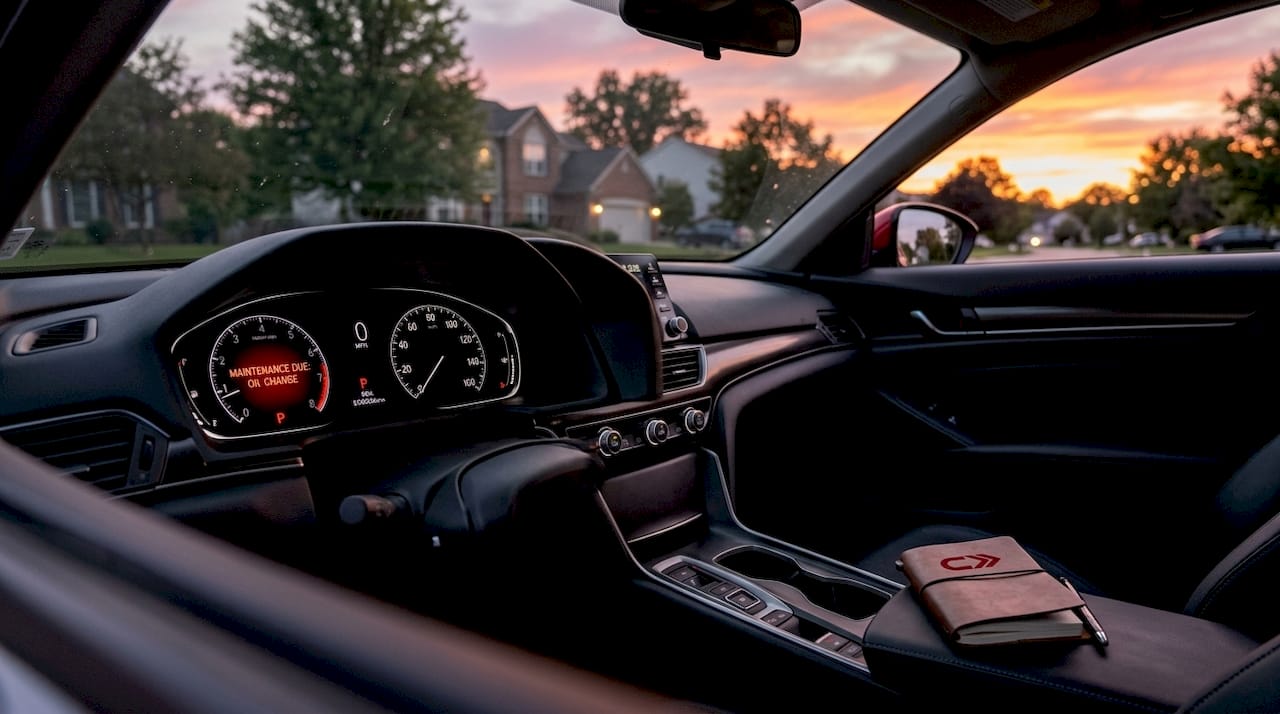 Car dashboard with maintenance reminder display