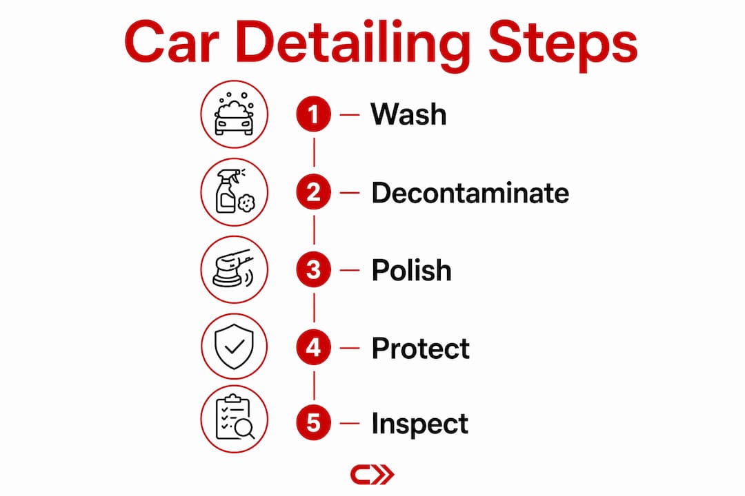 Infographic illustrating car detailing process steps