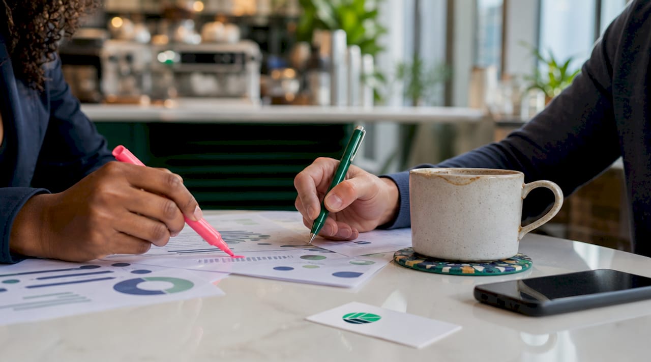 Hands reviewing and writing performance goals