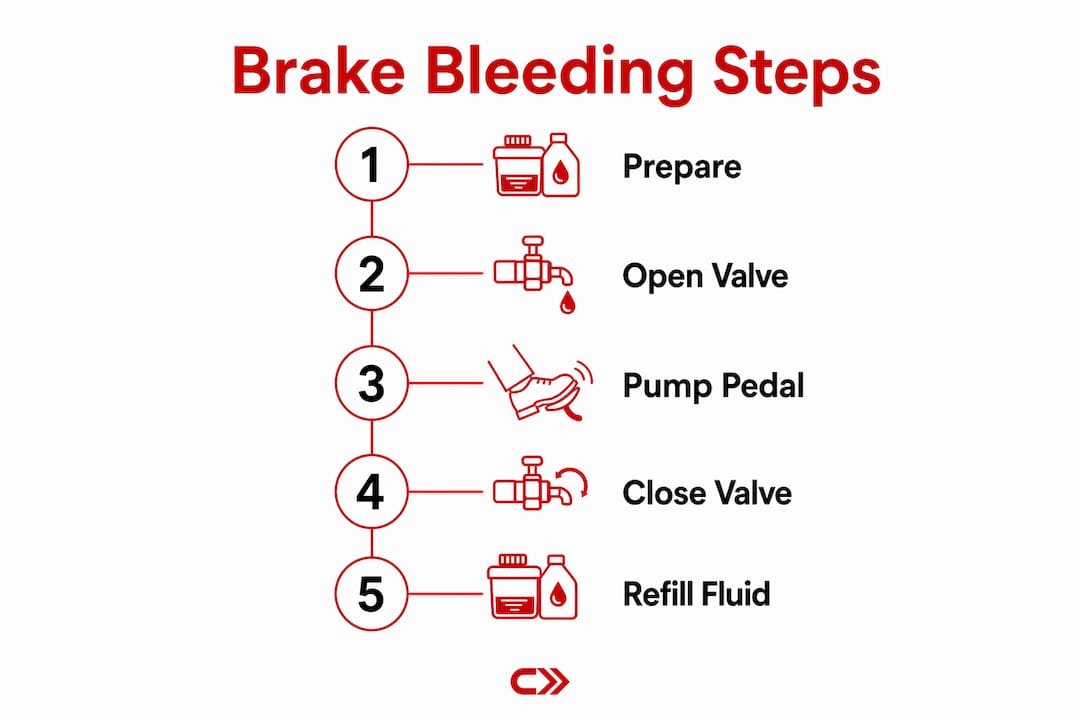 Infographic showing five key brake bleeding steps