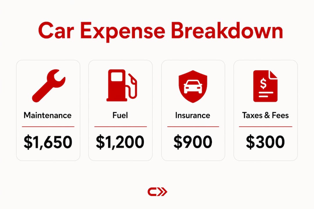 Infographic showing car expense budget categories and amounts
