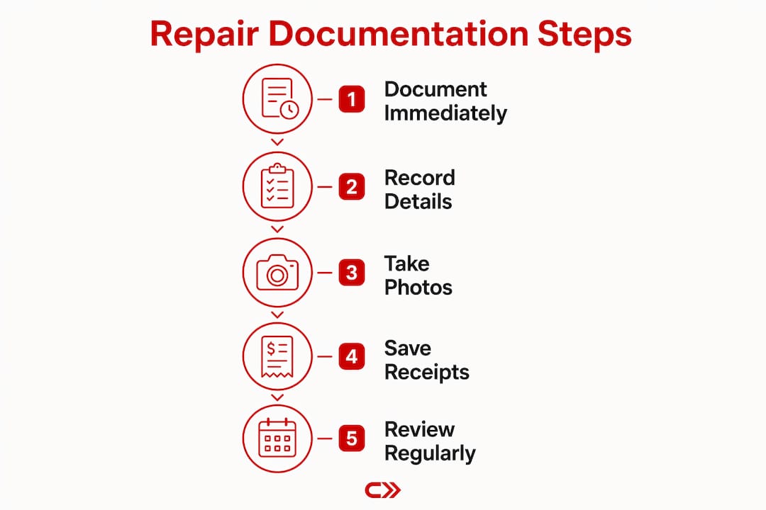 Infographic showing key steps to document car repairs