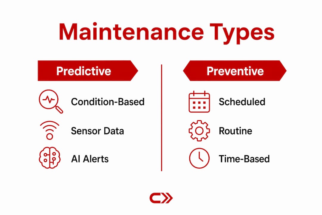 Infographic comparing predictive and preventive maintenance