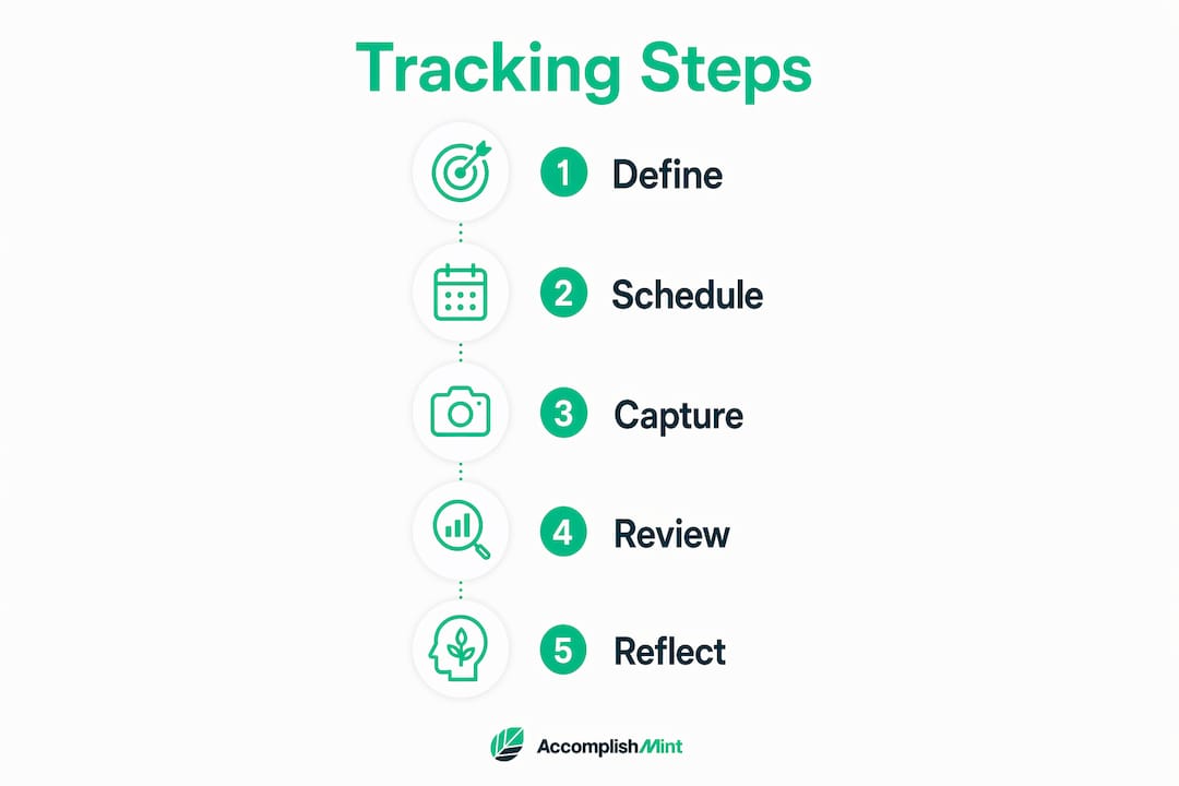 Infographic showing step-by-step accomplishment tracking process