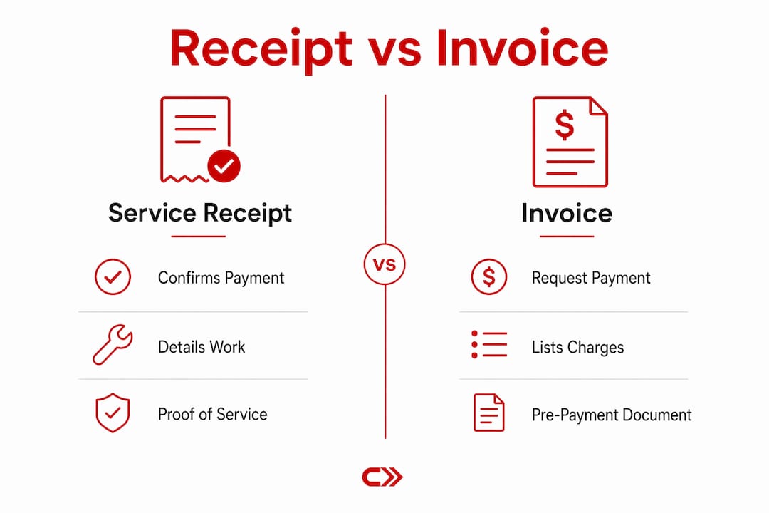 Infographic comparing service receipts and invoices
