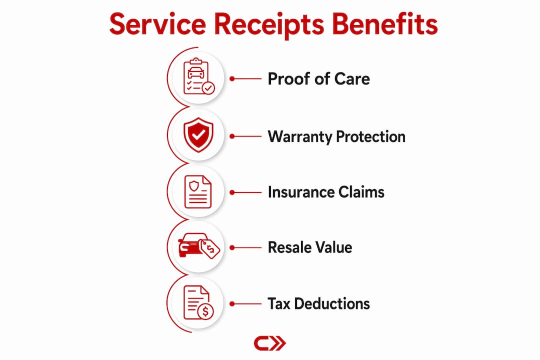 Infographic showing key benefits of saving car service receipts