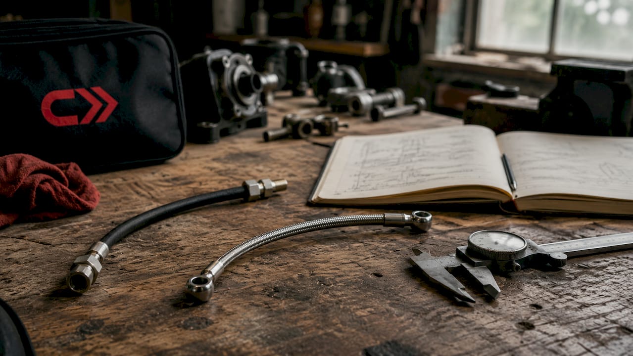 Comparison of rubber and stainless steel brake lines